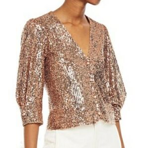 Maje Rose Gold Sequin Vneck Blouse Top Sz small